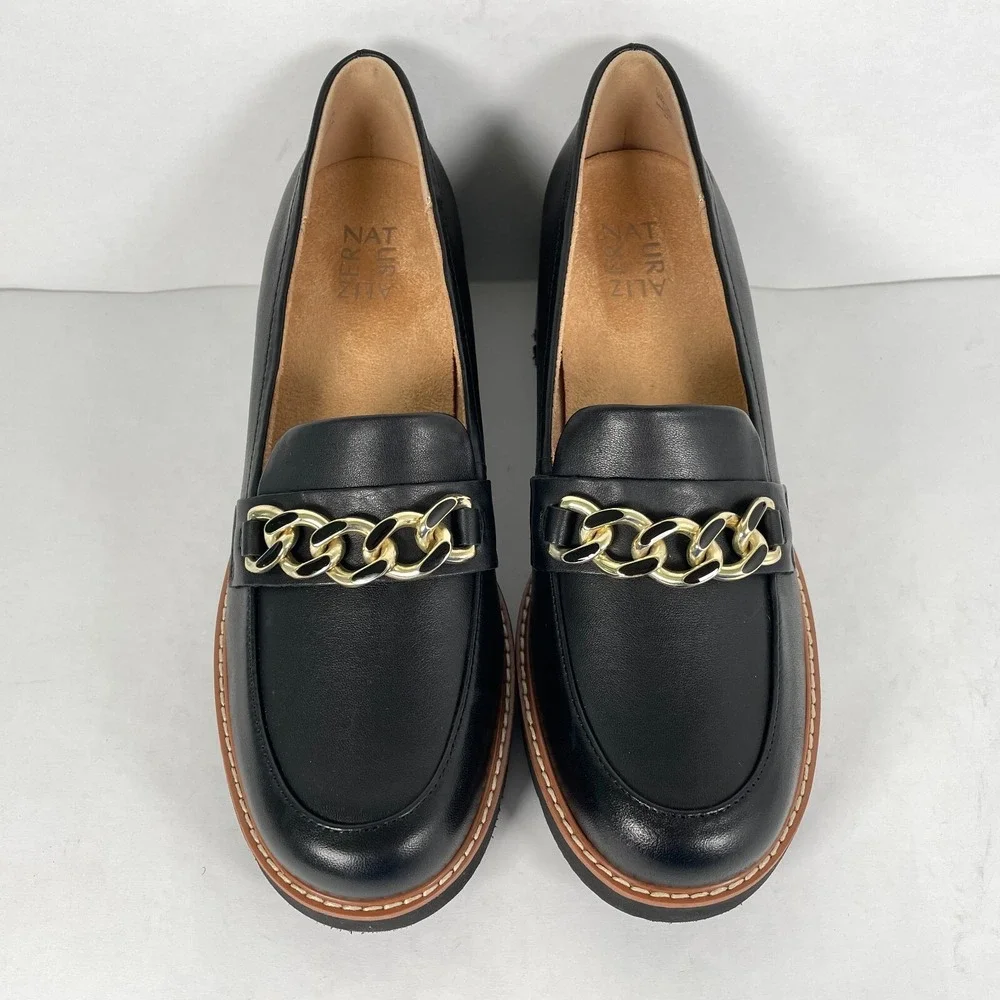 Naturalizer Desi Loafers Womens Size 9 M Black Leather Lug Sole Platform Shoes